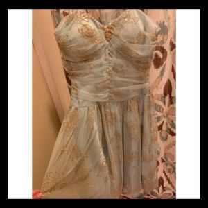 Cocktail/homecoming dress/size small/ mint green & gold designs.